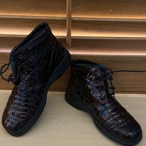 Women’s Romi Brown Crocodile Pattern Leather Ankle Boots Shoes 40 9.5